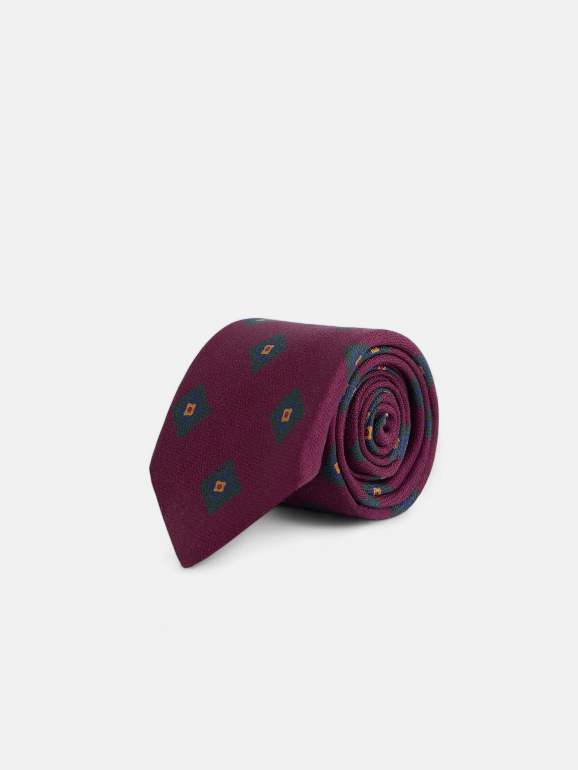 Burgundy geometric pattern silk tie