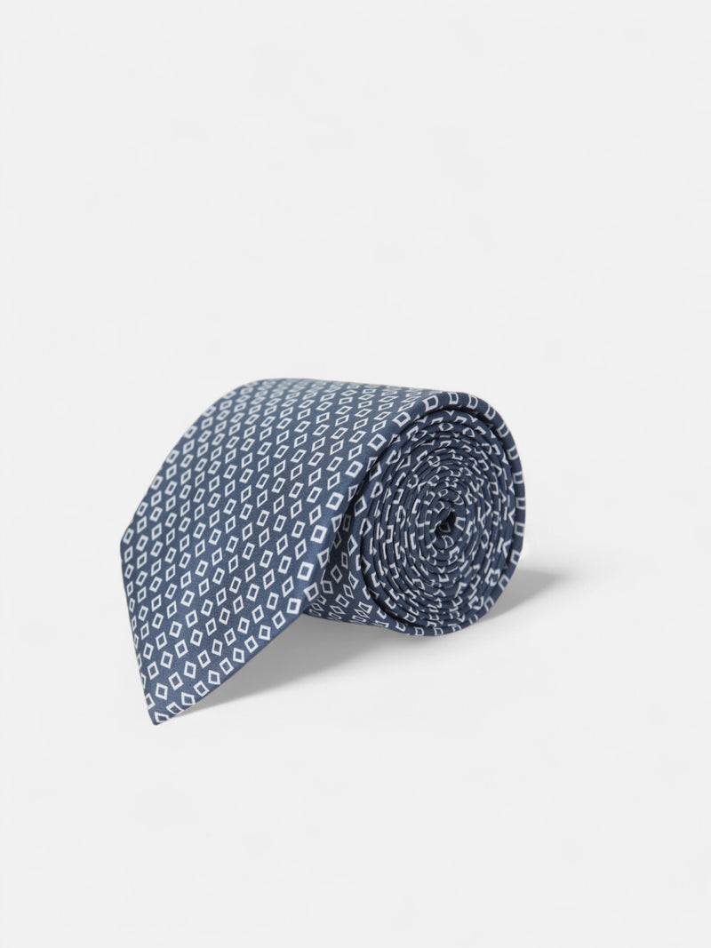 Corbata estampado cuadros irregular azul marino