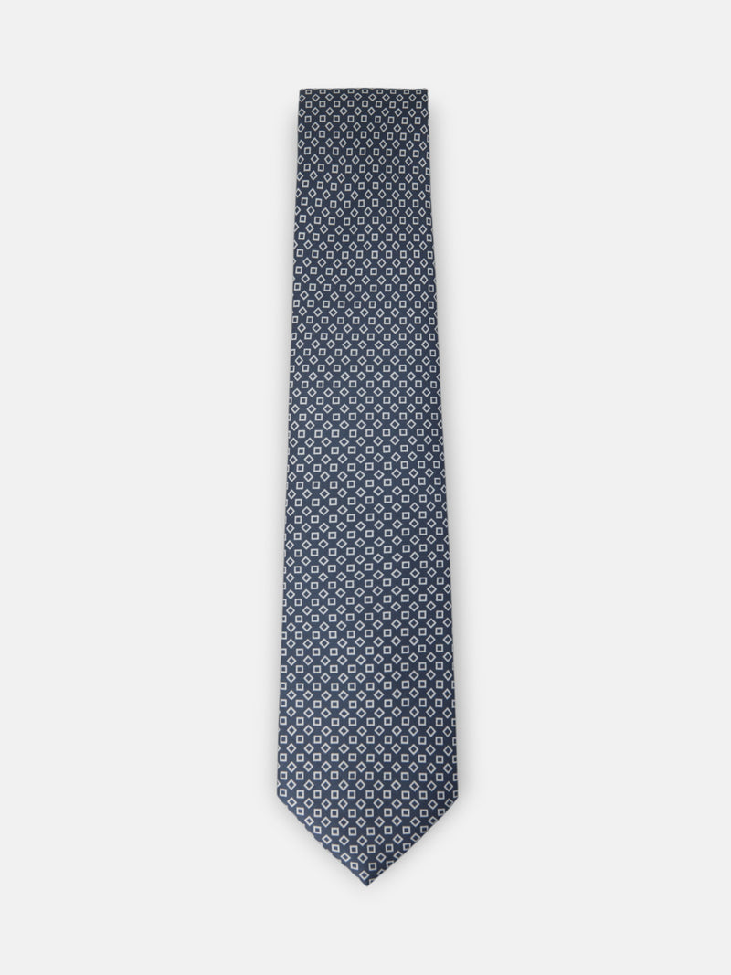 Corbata estampado cuadros irregular azul marino