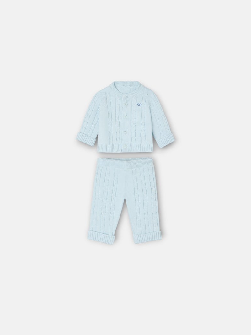 Baby Silbon light blue cable knit set