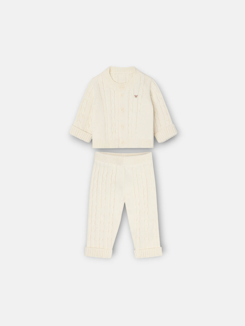 Medium beige baby Silbon cable knit set