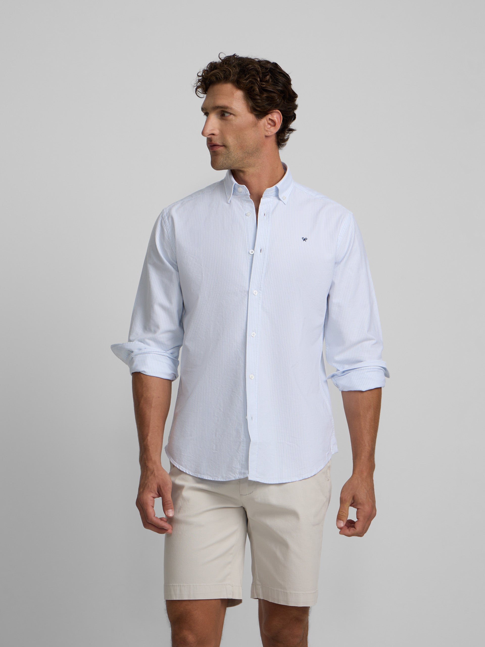 Camisa sport oxford regular fit rayas celeste