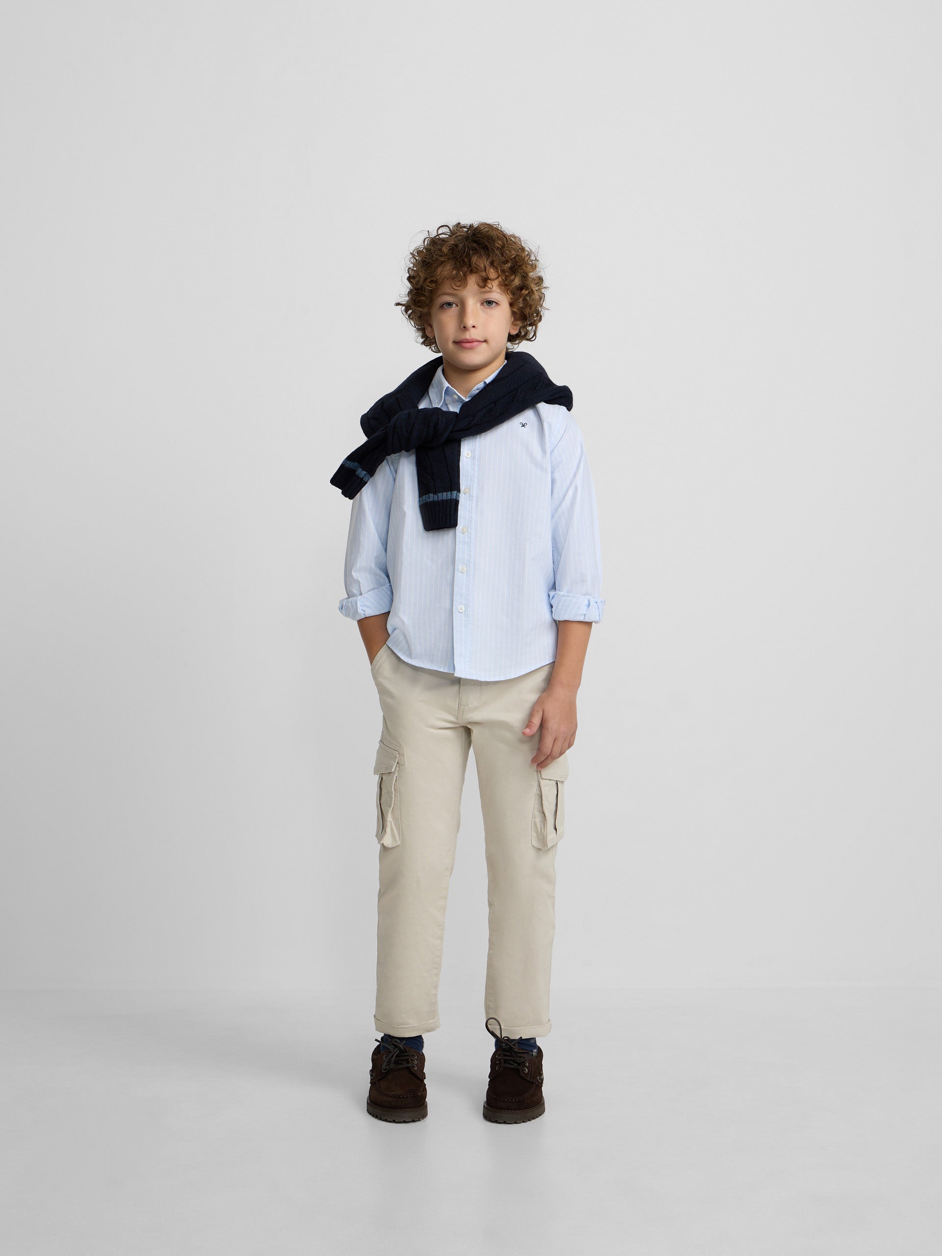 Kids' sport Oxford shirt light blue with fine white stripe
