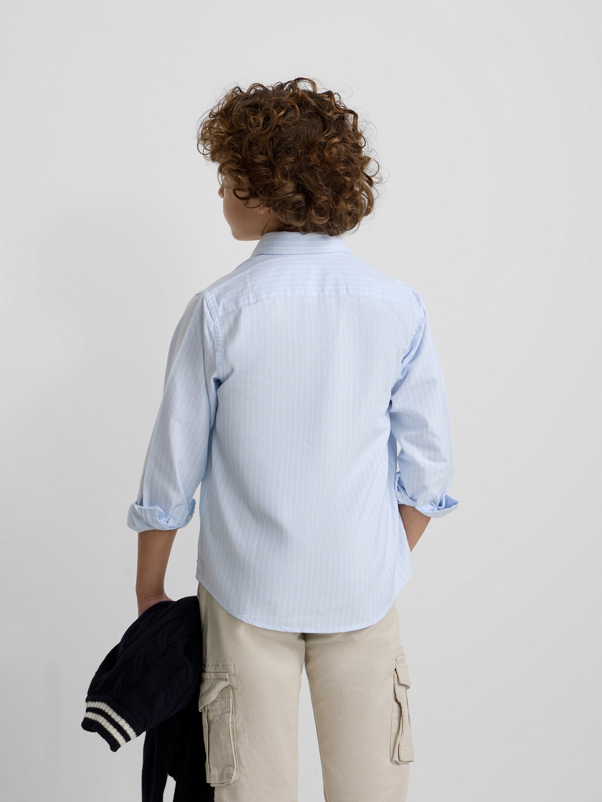 Kids' sport Oxford shirt light blue with fine white stripe