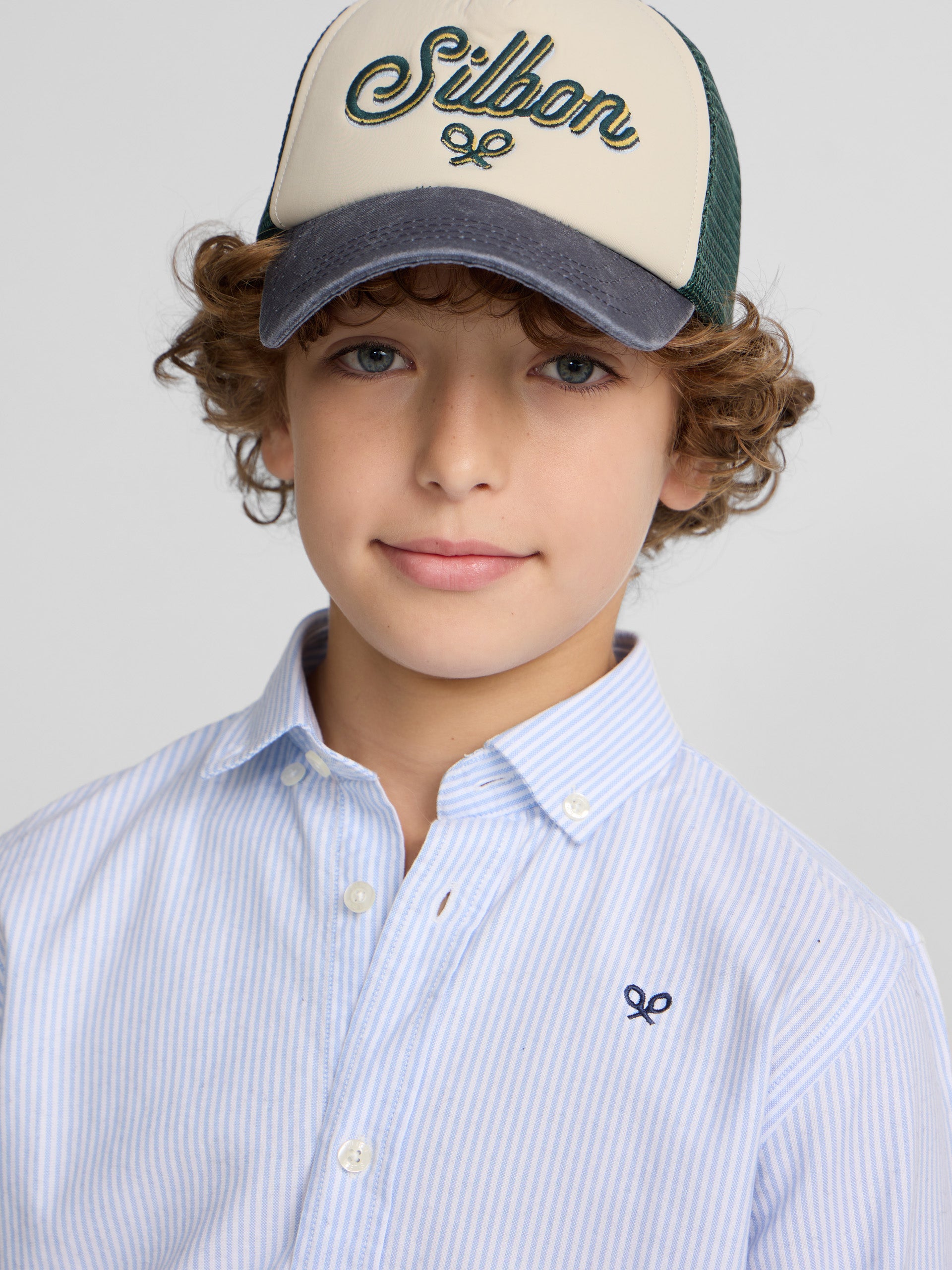 Camisa sport criança oxford risca azul-claro