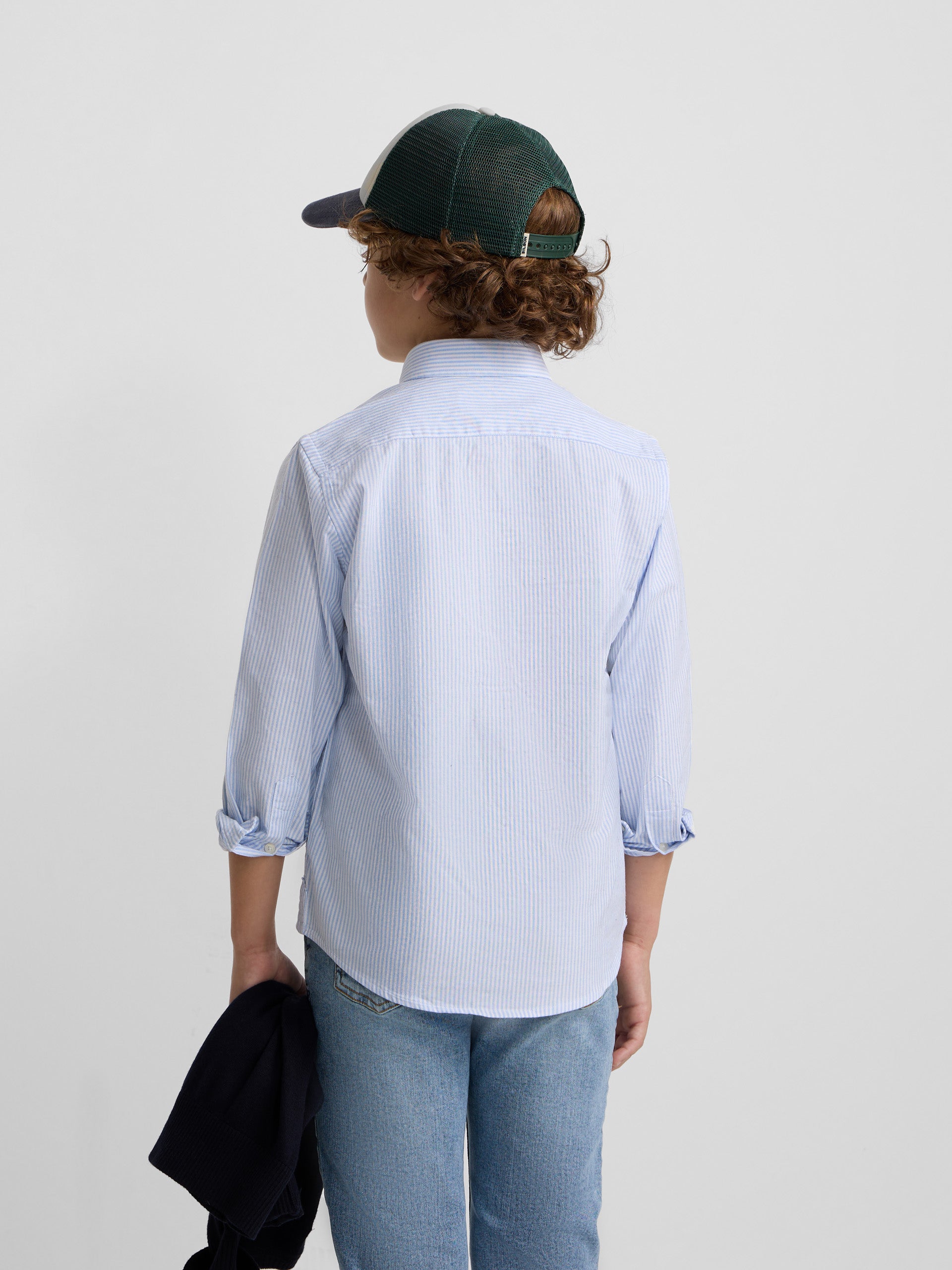 Camisa sport criança oxford risca azul-claro