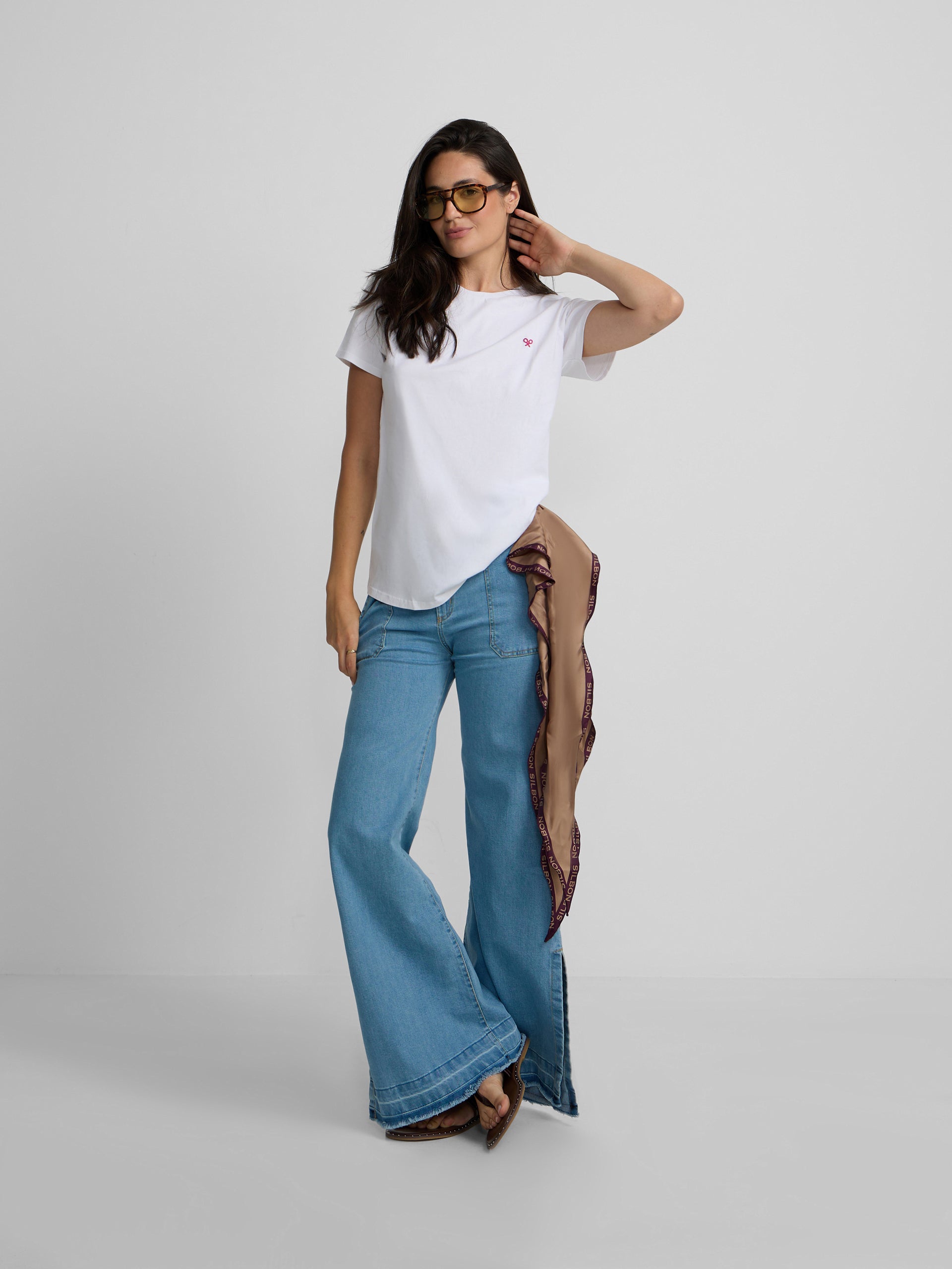 Denim culotte trousers with pockets