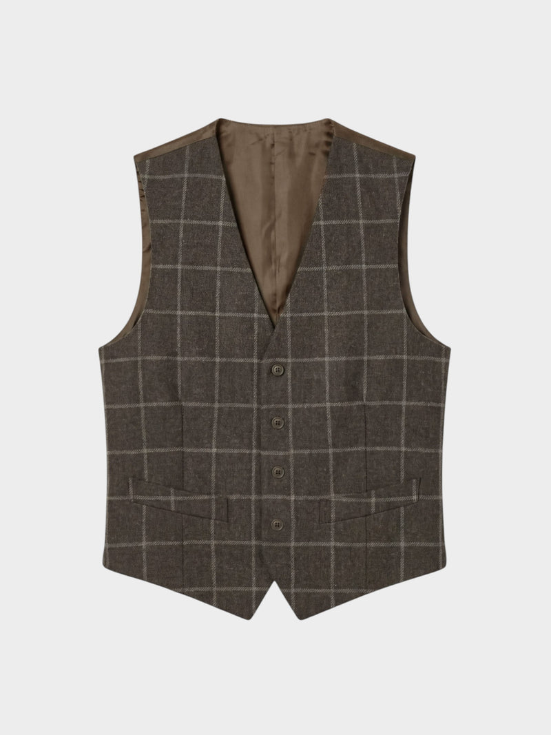 Traje MTM sartorial tres piezas cuadro ventana heritage marrón 100% lana inglesa