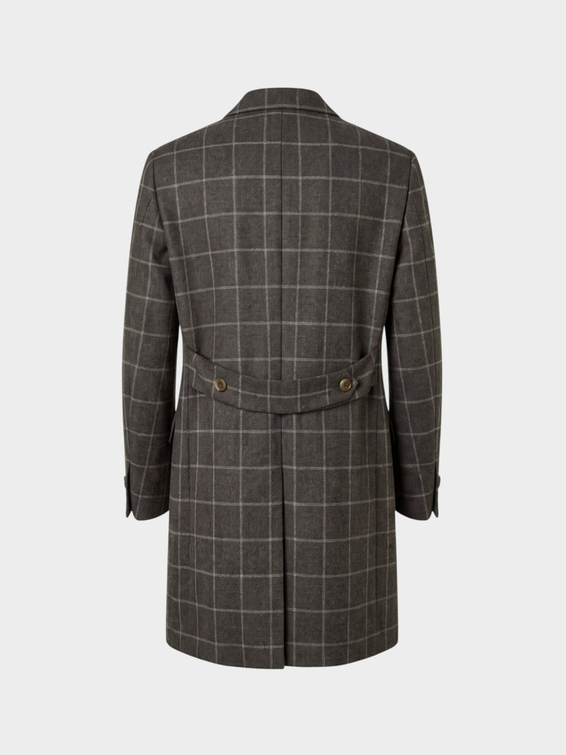 Manteau MTM sartorial à carreaux fenêtre heritage marron 100% laine anglaise