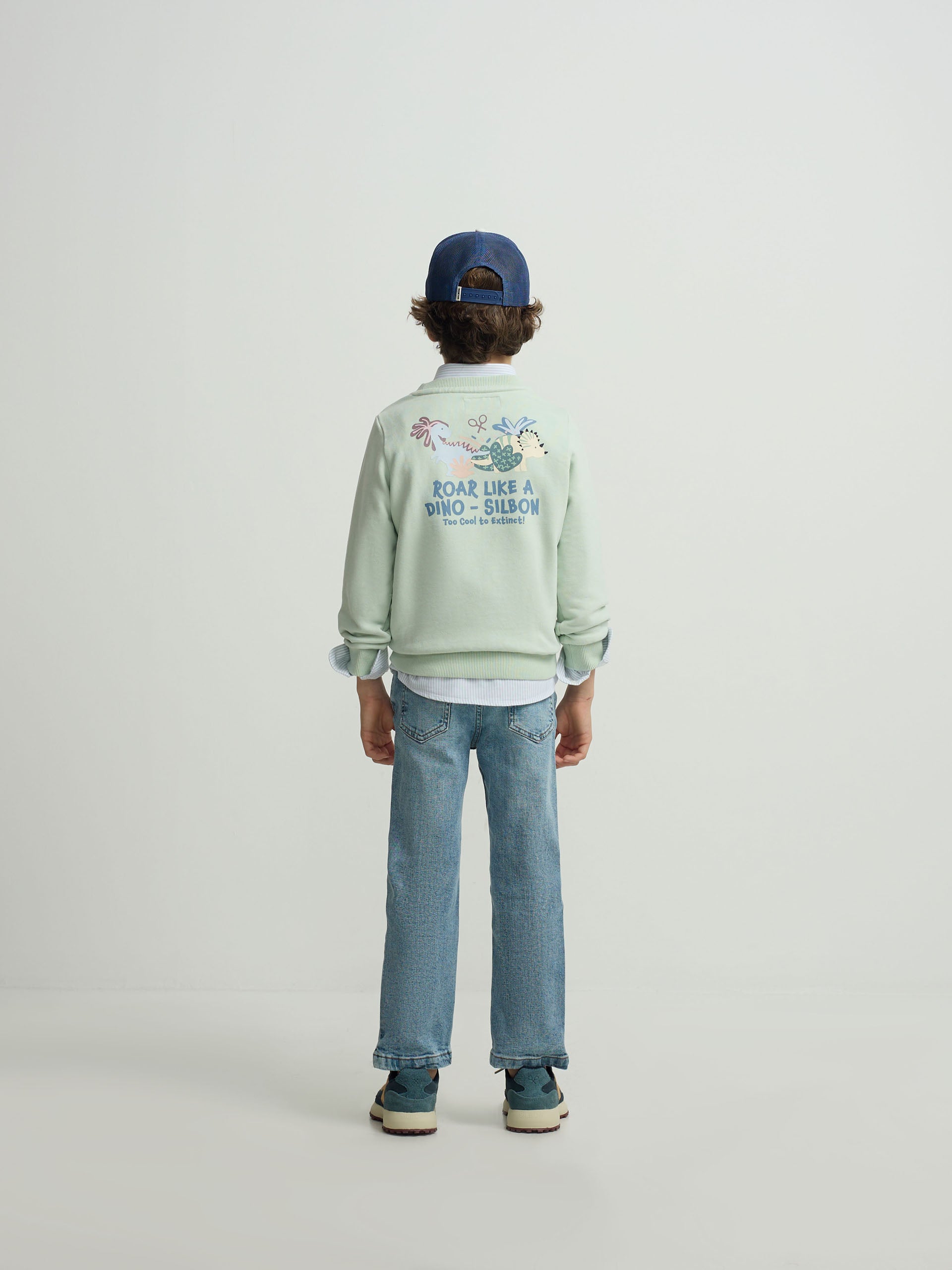Kids sweatshirt roar like a dino green