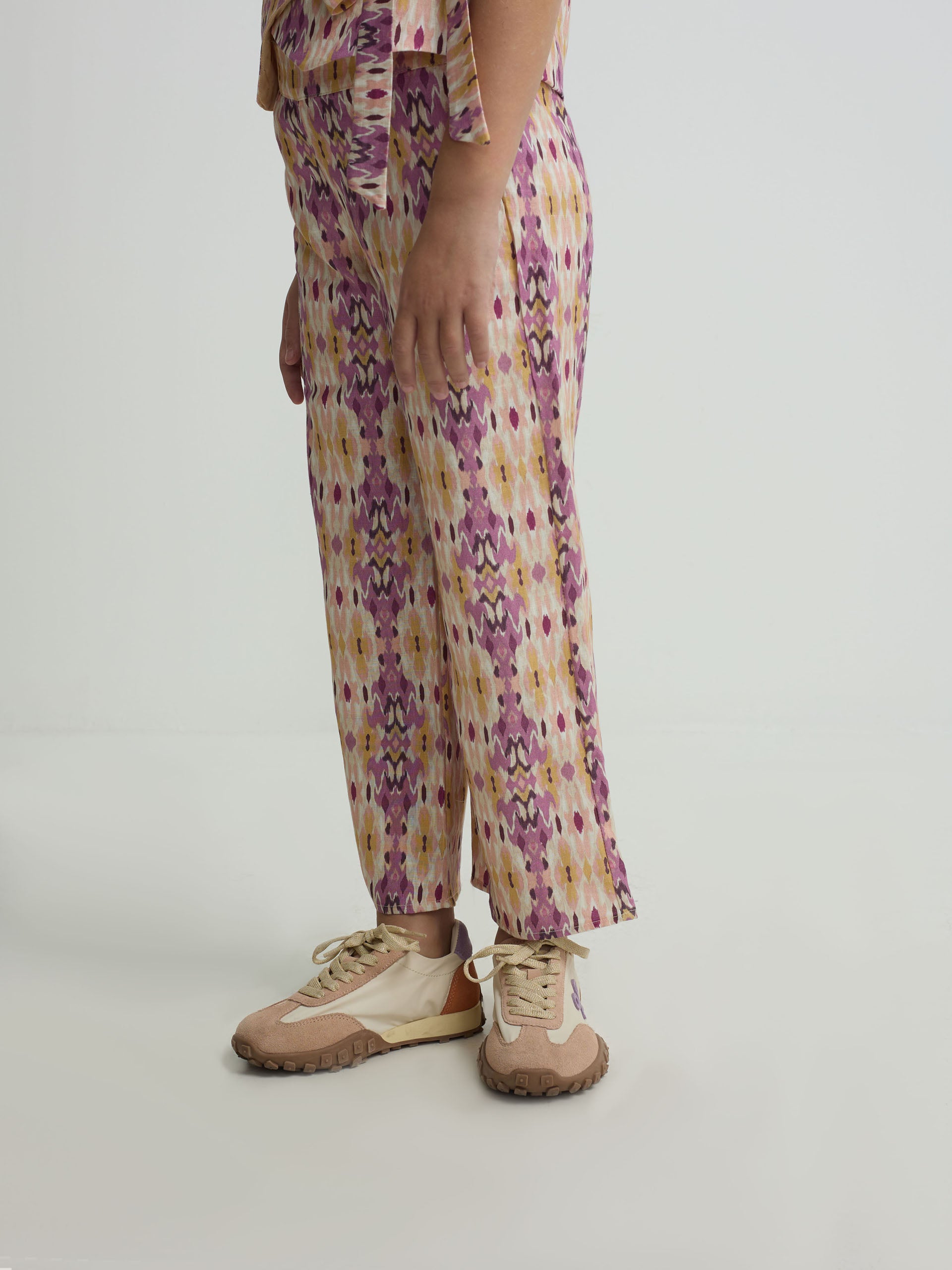 Pantalon girl lino estampado ikat rosas