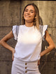 T-shirt femme à volants et épaulettes blanche