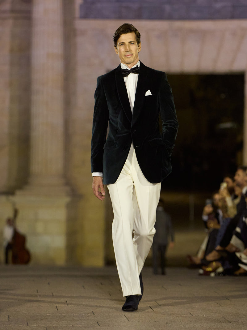 Smoking MTM sartorial venezia black tie veludo verde com calças de lã italiana