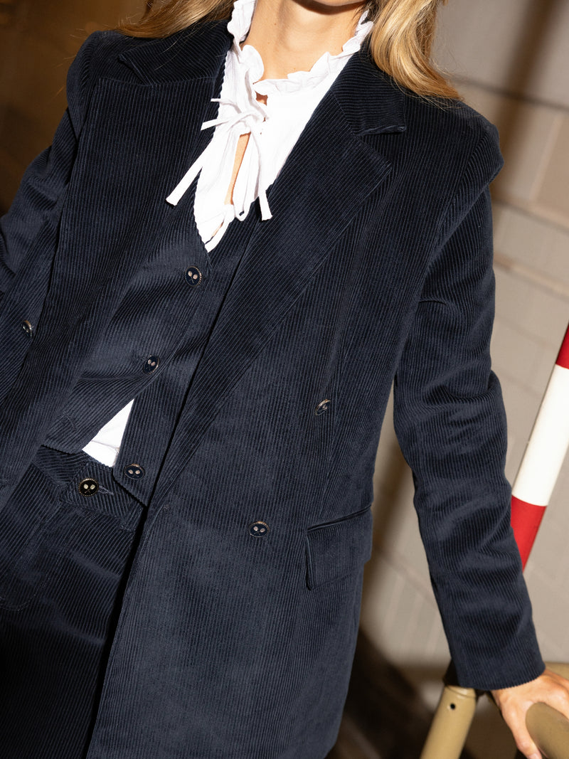 Blazer cruzado de bombazina azul-marinho