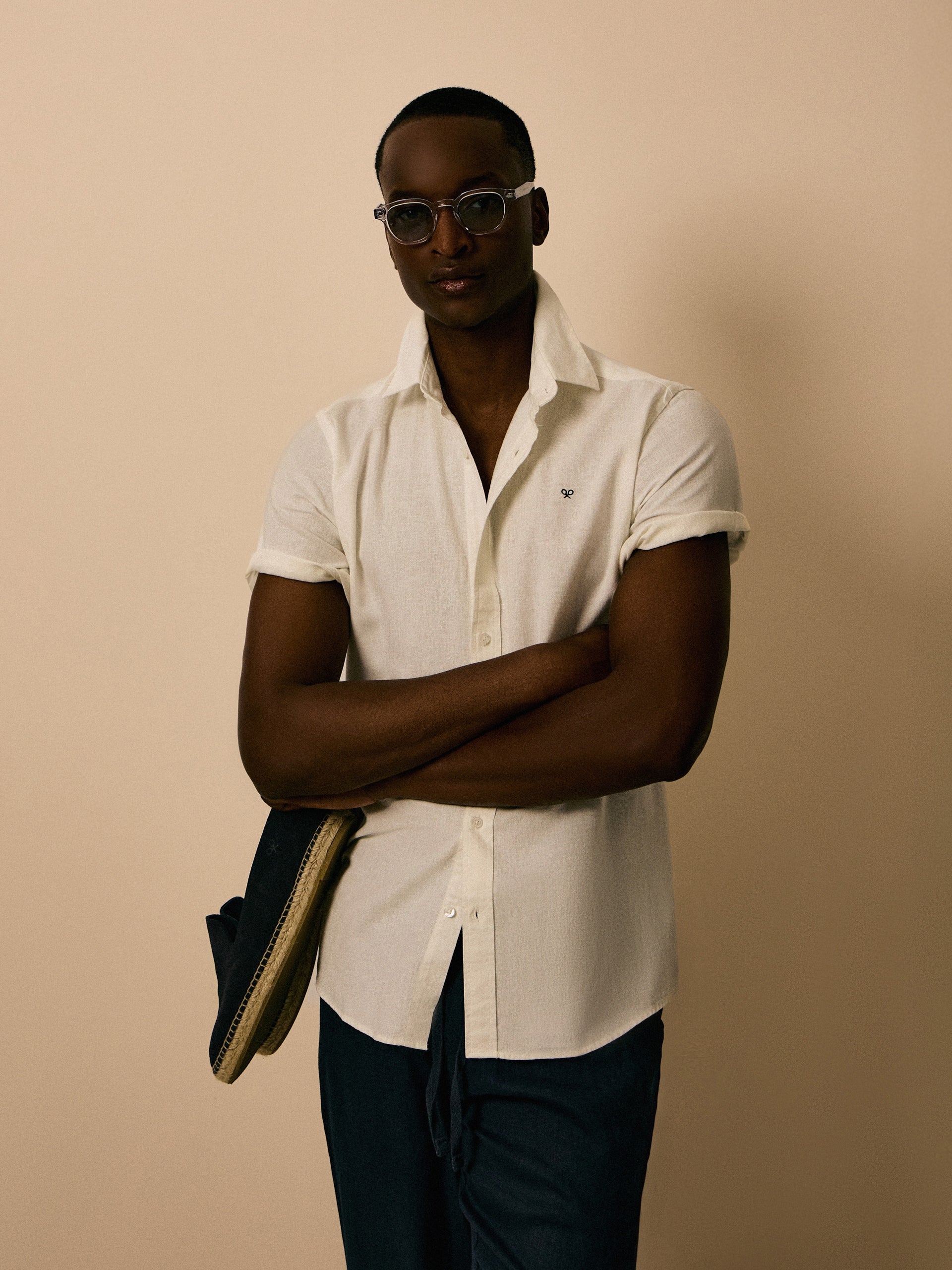 Camisa manga corta lino blanca