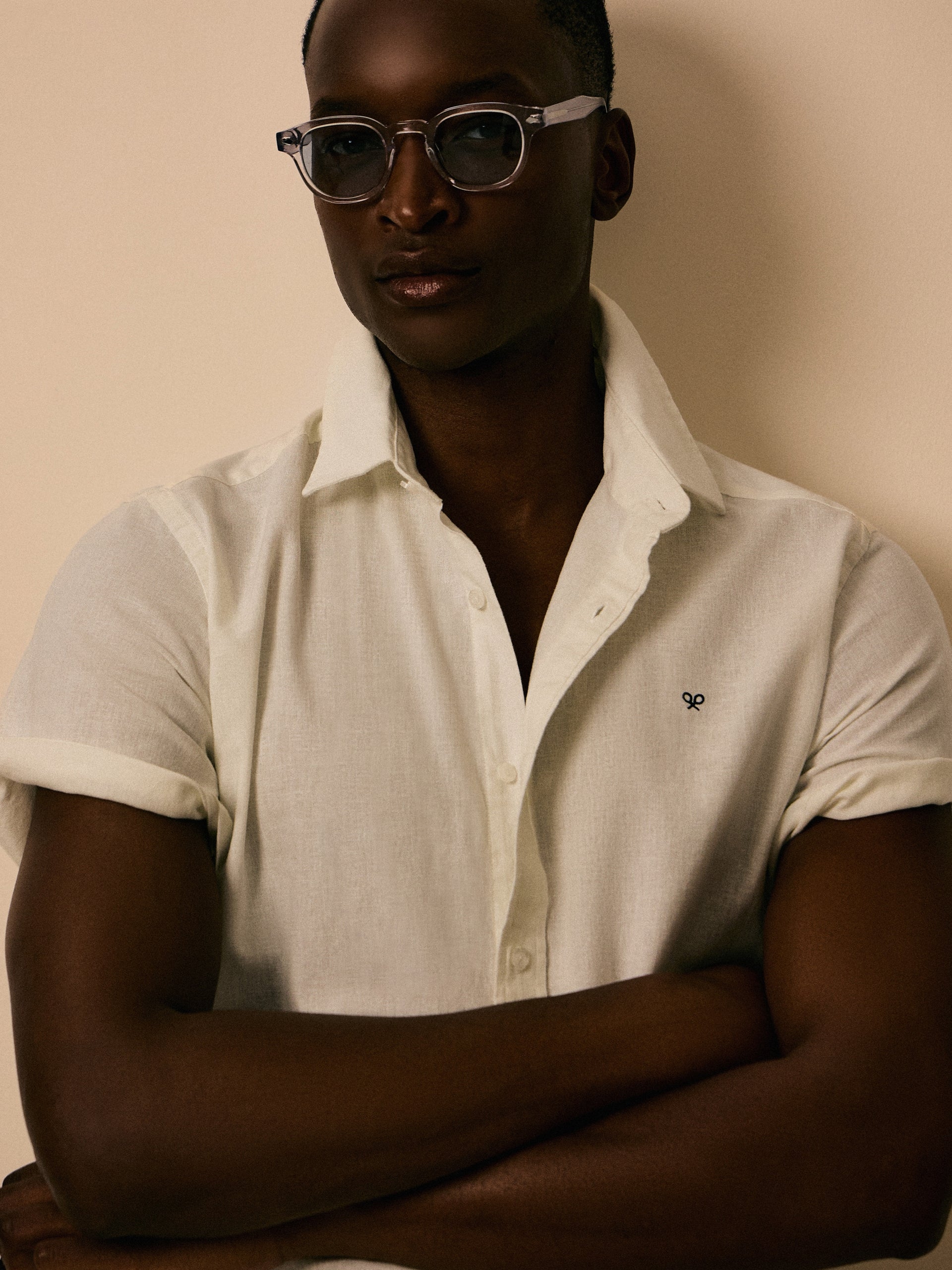 Camisa manga corta lino blanca