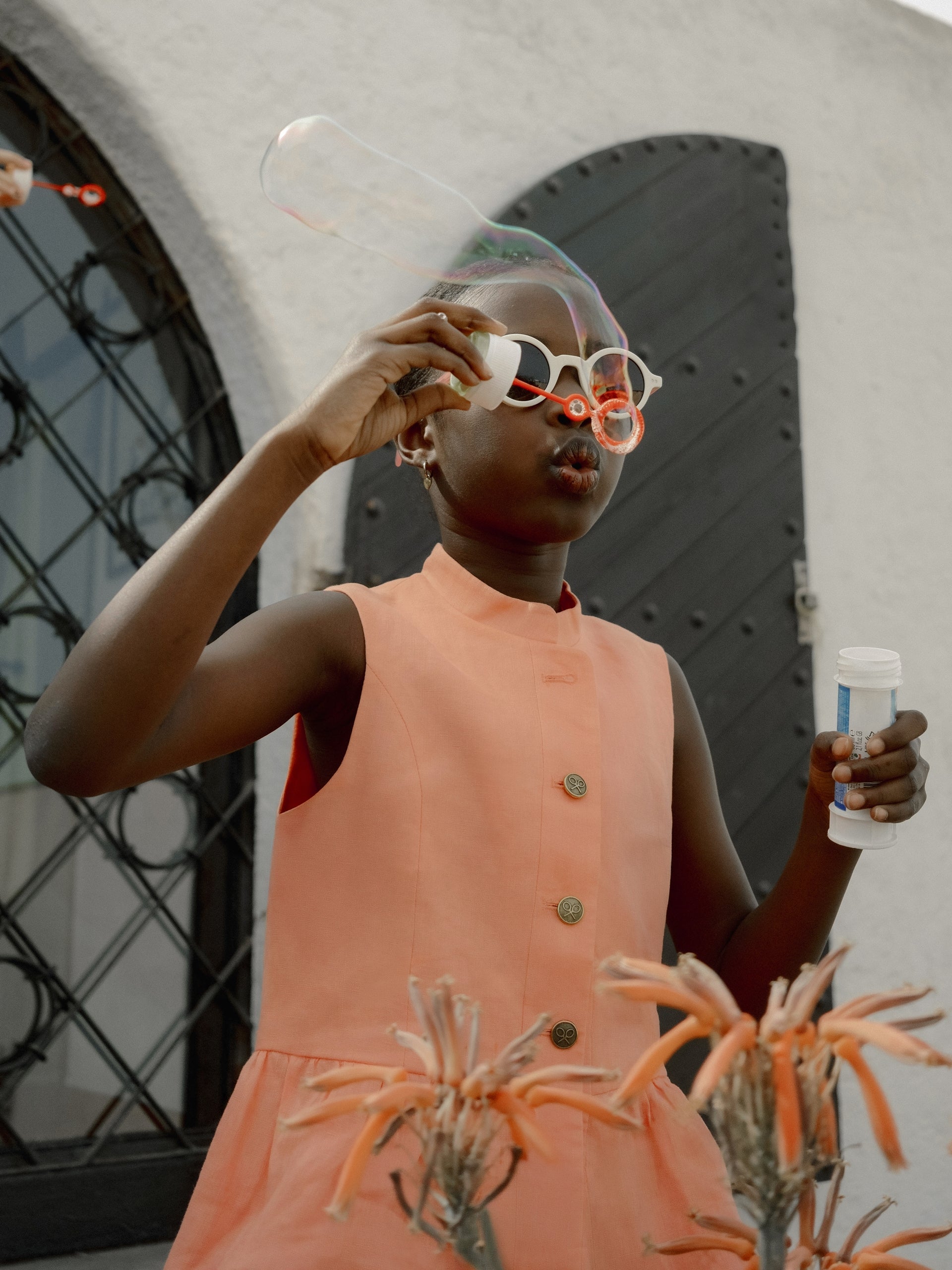 Top girl lino botones coral