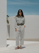 White printed linen jumpsuit