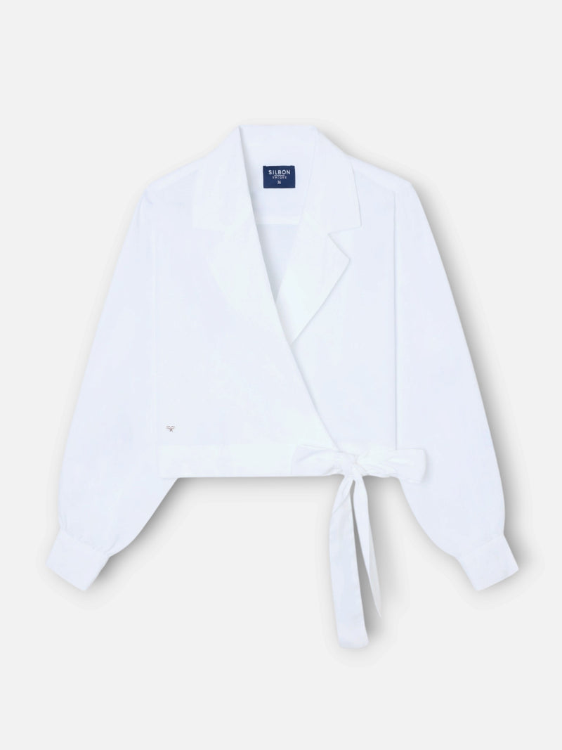 Camisa única cruzada com laço branca