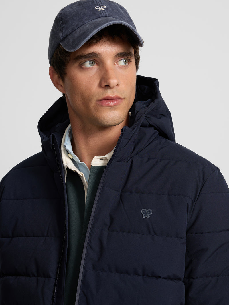 Navy blue technical hooded coat