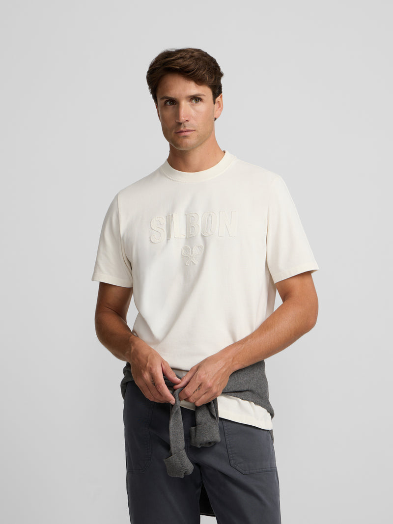Silbon patch t-shirt in cream tone