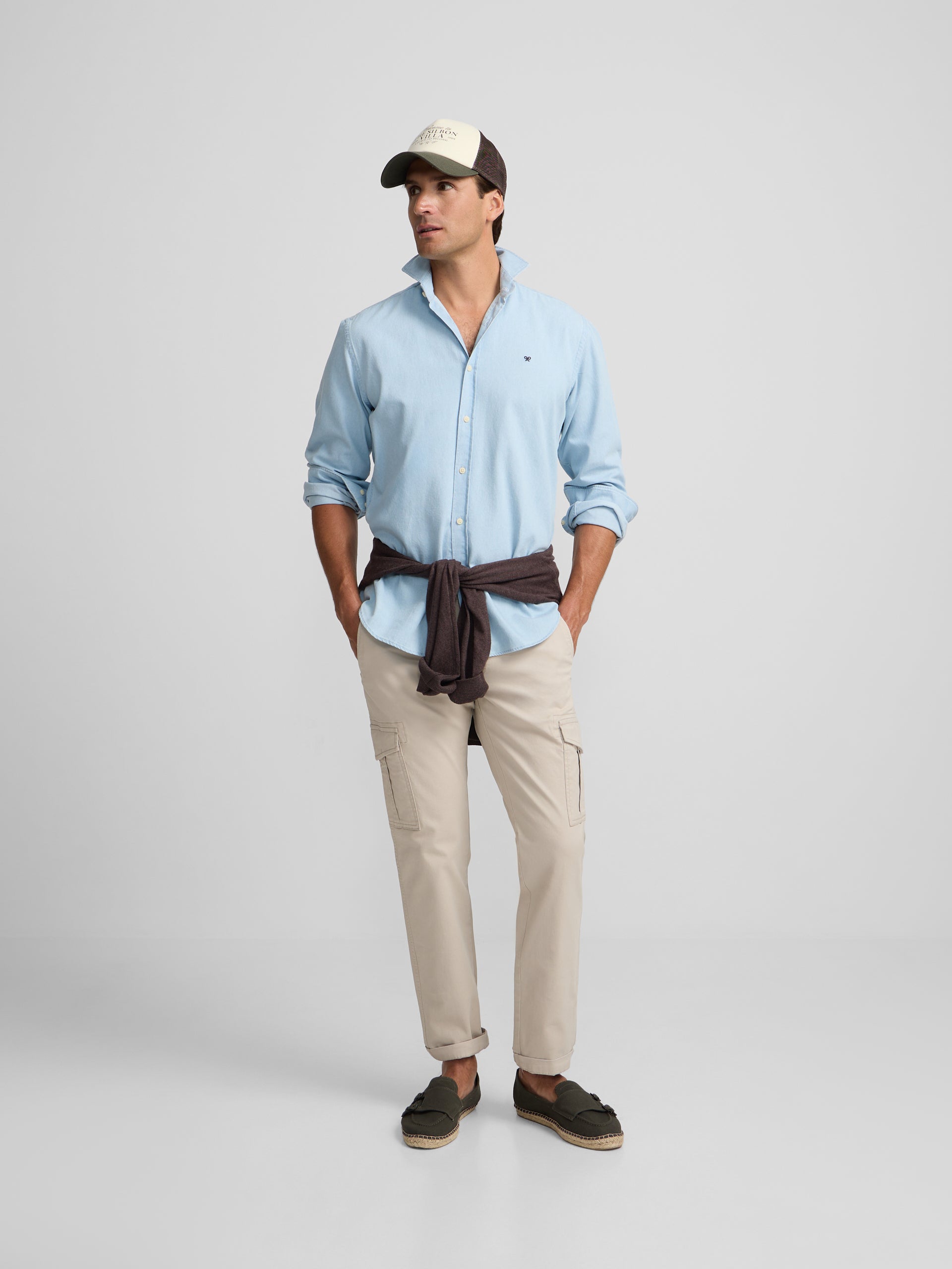 Camisa sport denim cutaway azul claro