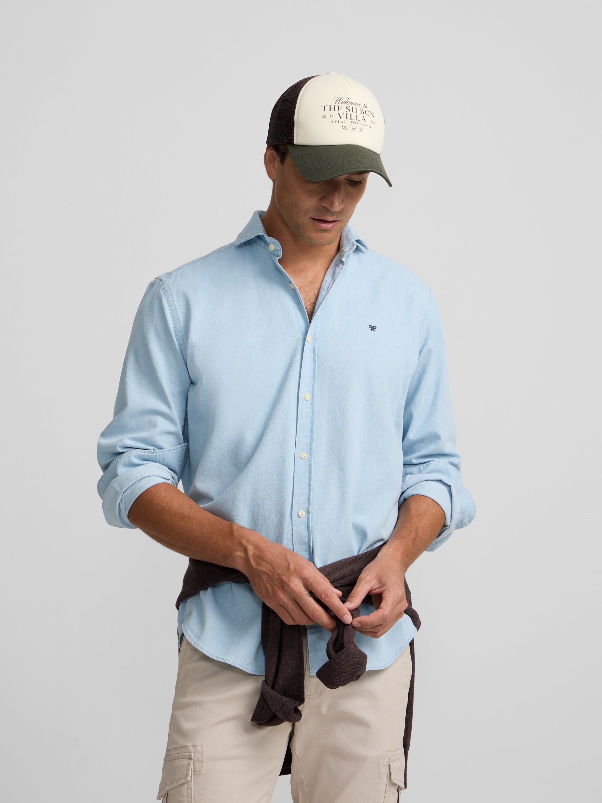 Camisa sport denim cutaway azul claro