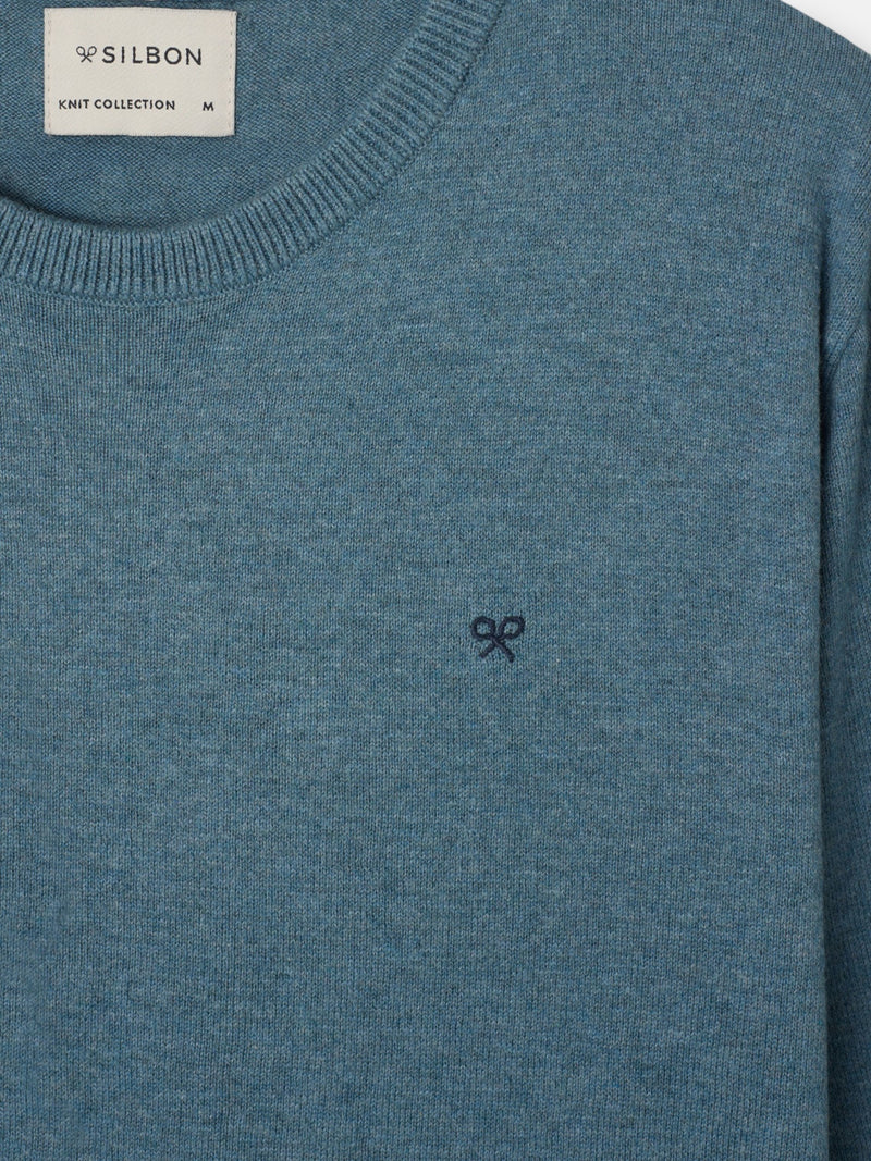Pull col rond bleu gris