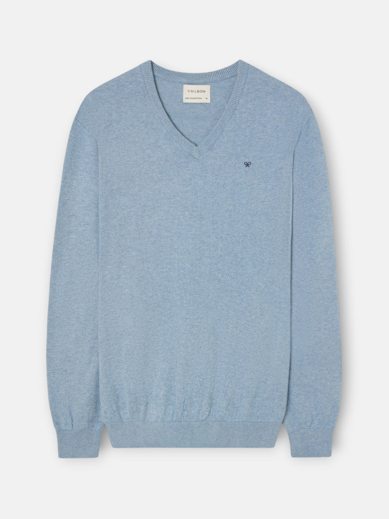 Camisola de decote em bico azul