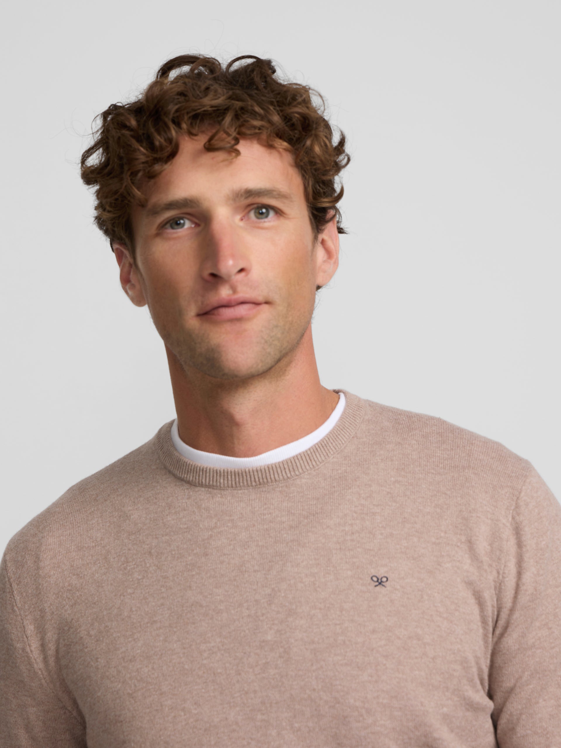 Pull col rond beige clair