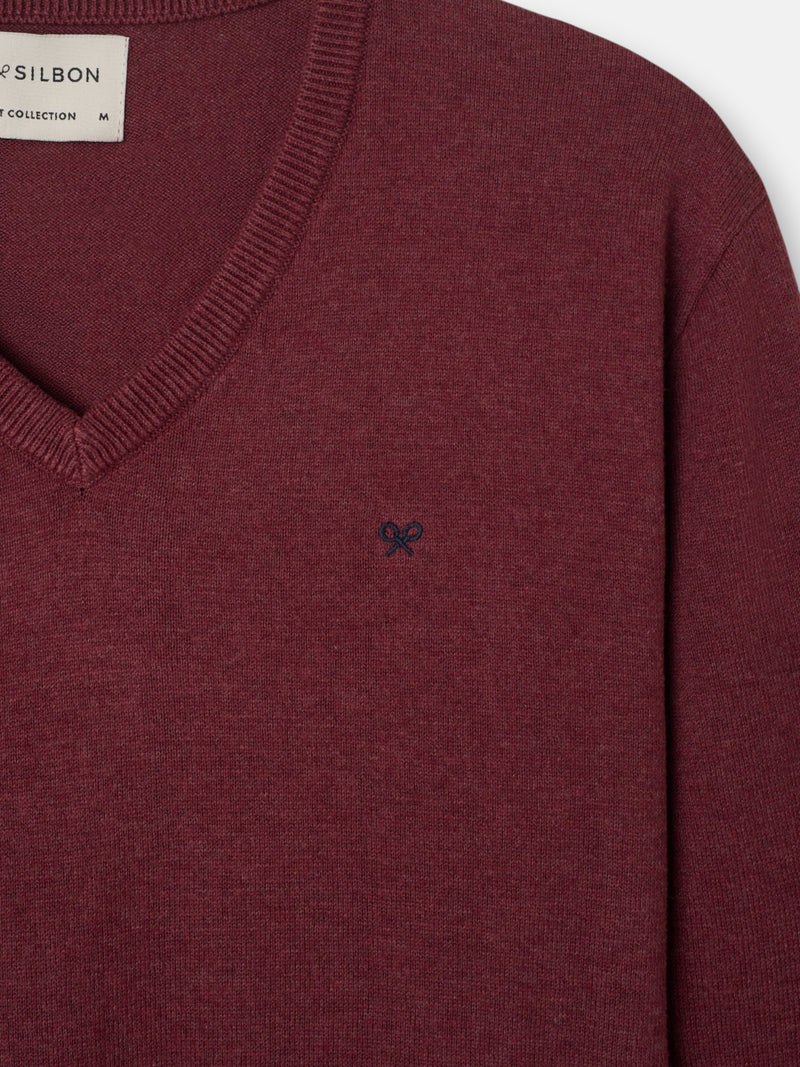 Jersey cuello pico burdeos