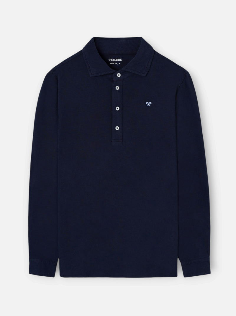 Polo de manga comprida azul-marinho