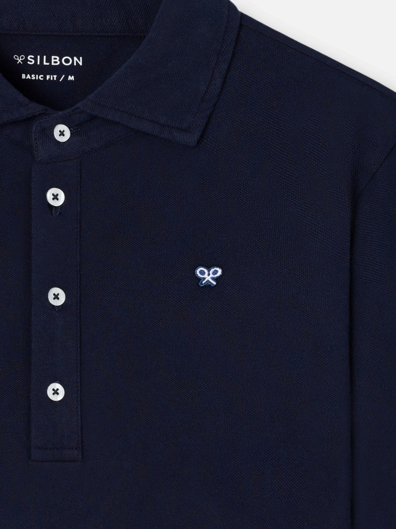 Polo de manga comprida azul-marinho