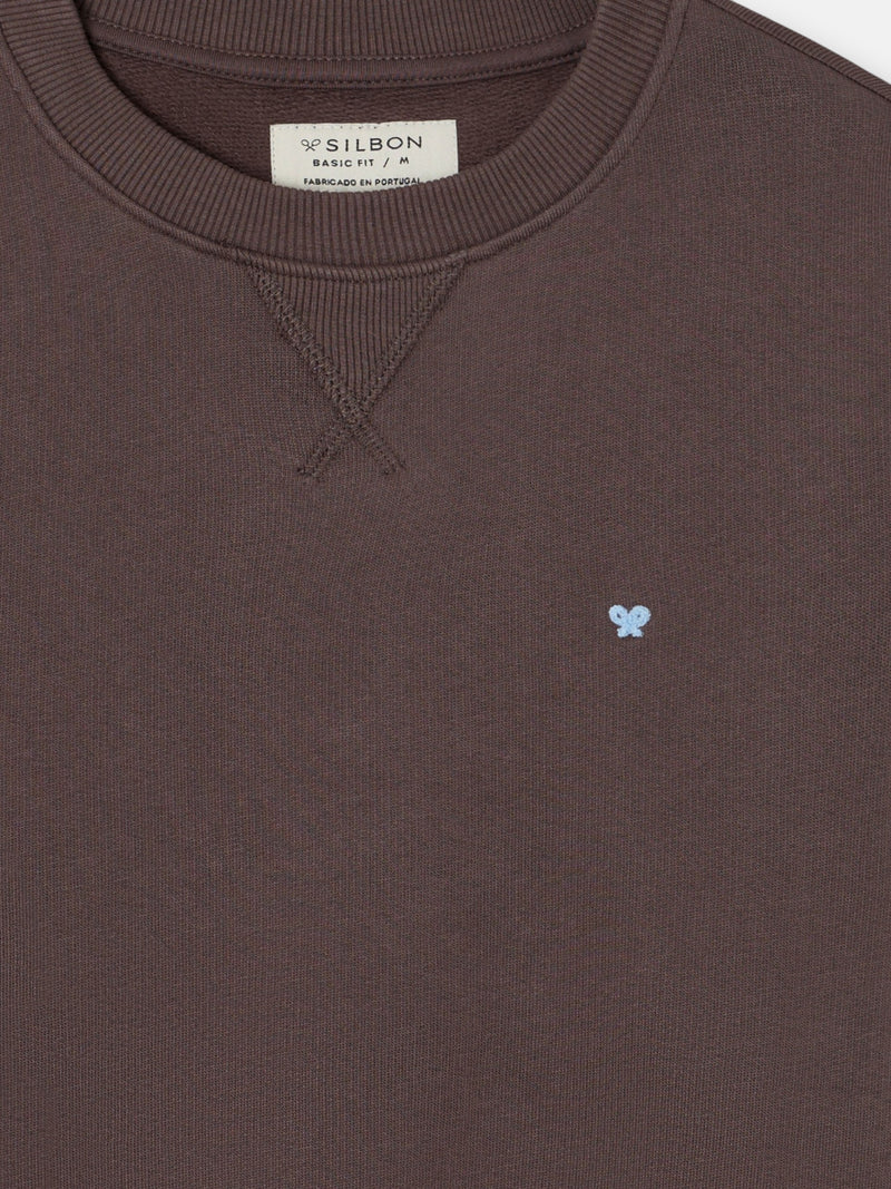 Sudadera lisa minilogo rizo marron