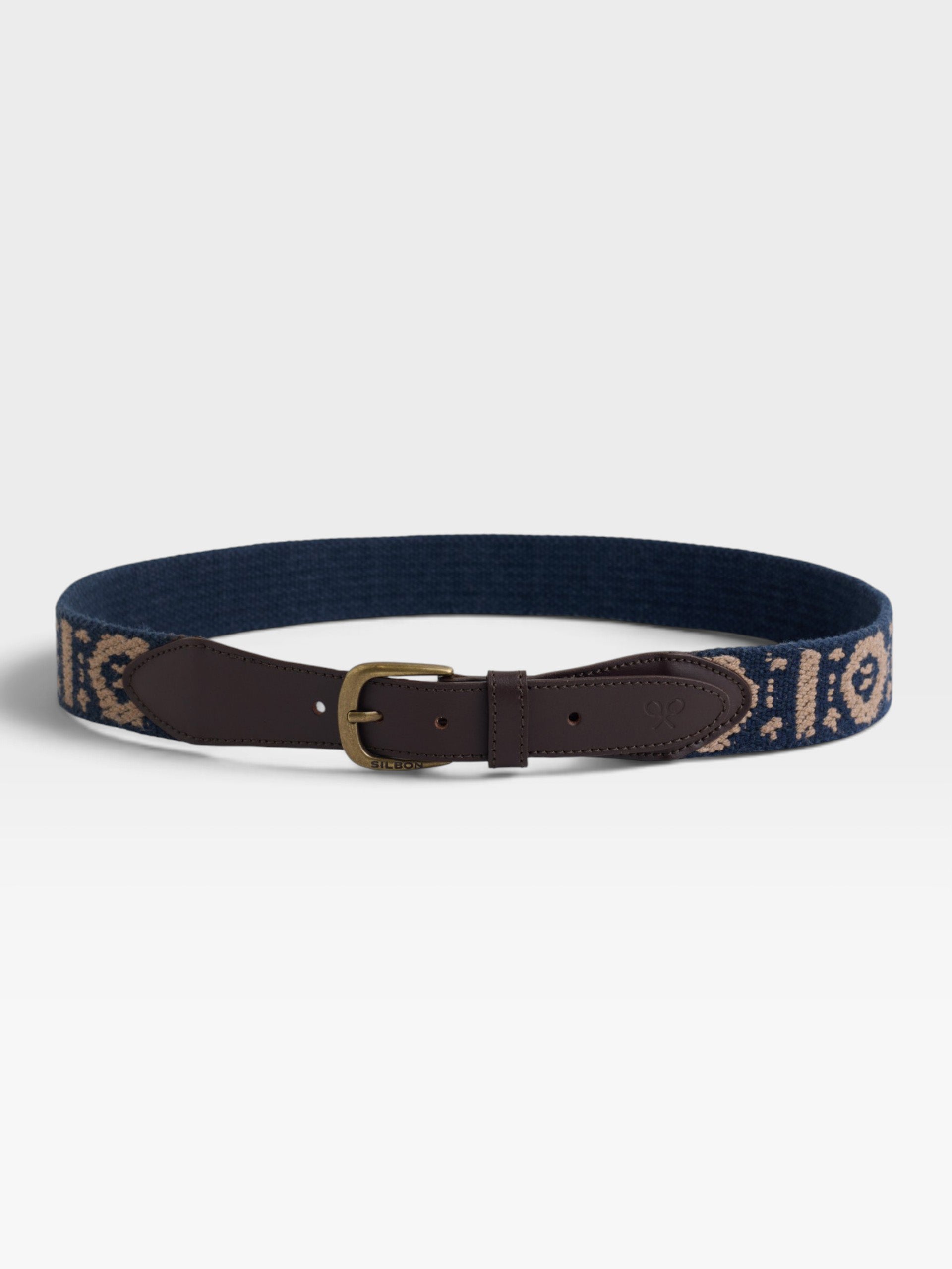 Ceinture en cuir tressé motif ethnique bleu marine