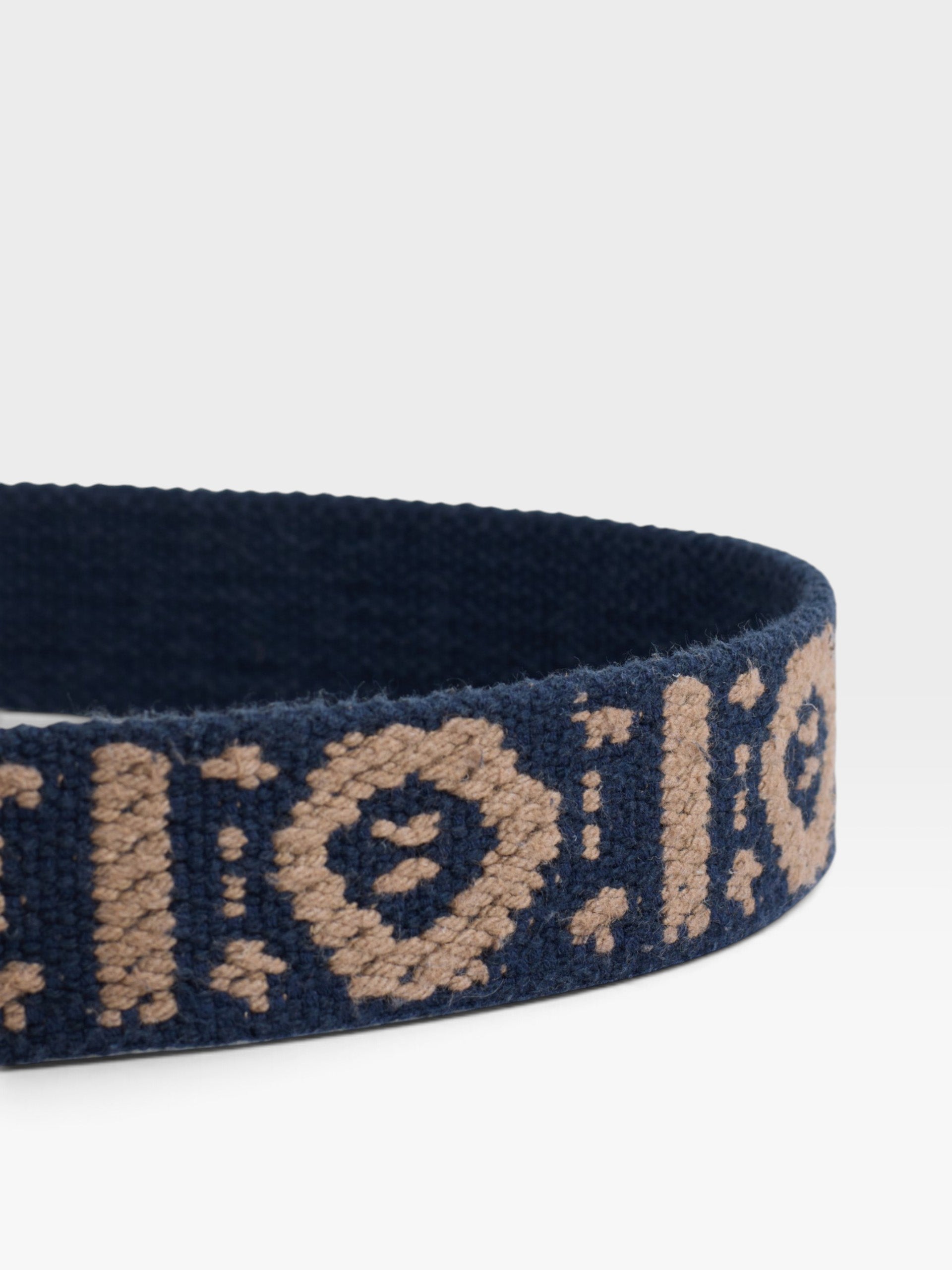 Ceinture en cuir tressé motif ethnique bleu marine