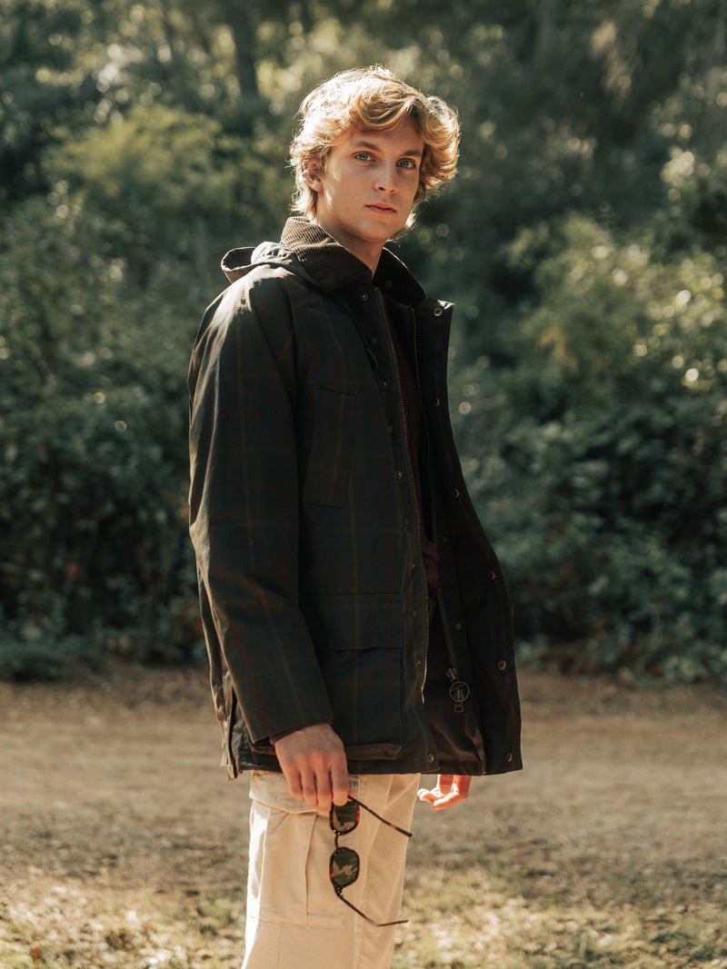 Manteau ciré à carreaux lignes vertes
