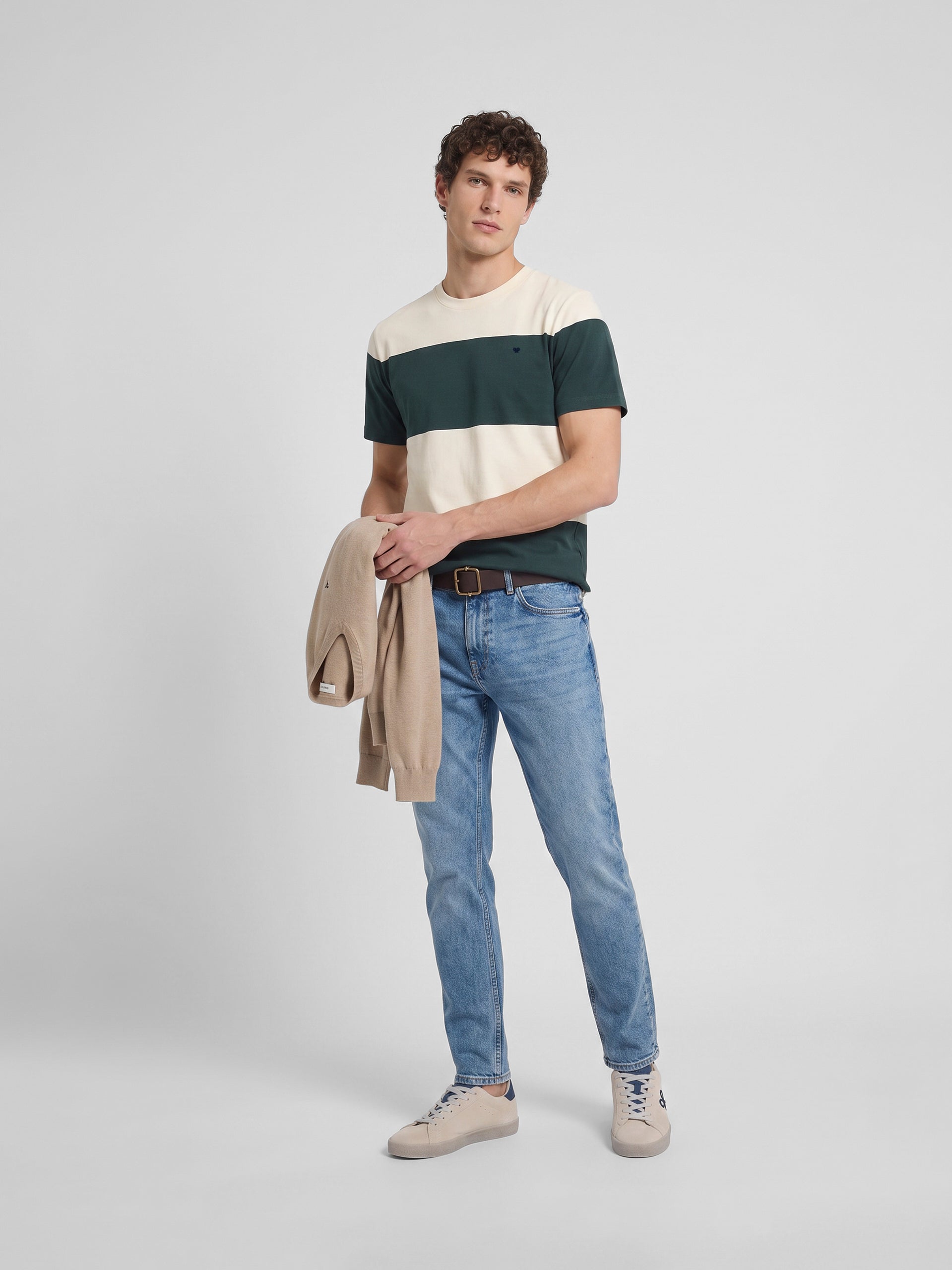Camiseta raya ancha verde oscuro