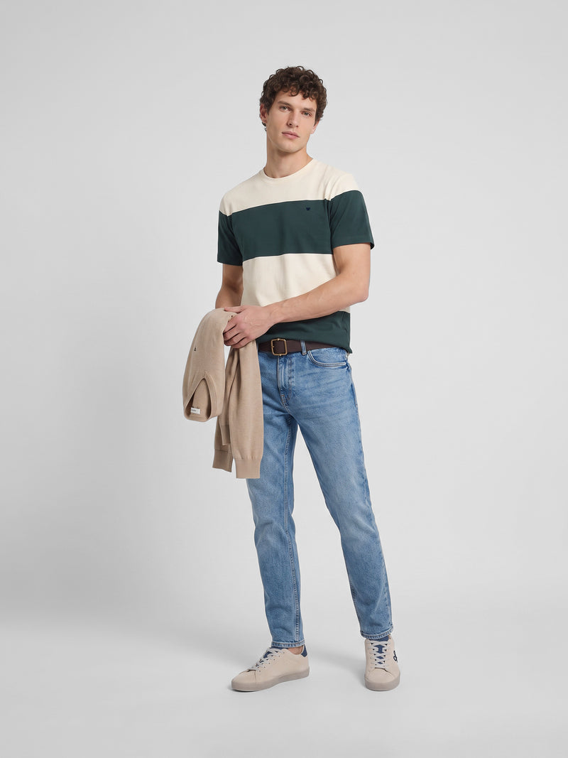 Camiseta raya ancha verde oscuro