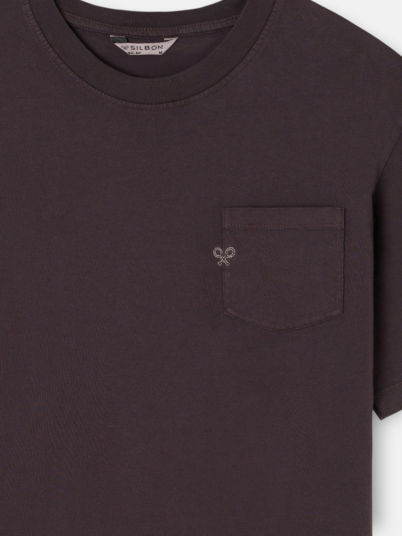 Camiseta bolsillo garment dye marron