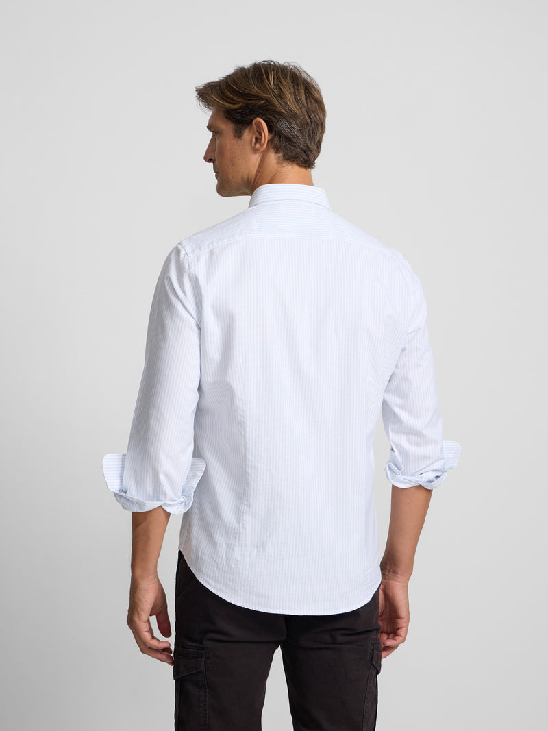 Camisa sport oxford risca média azul celeste