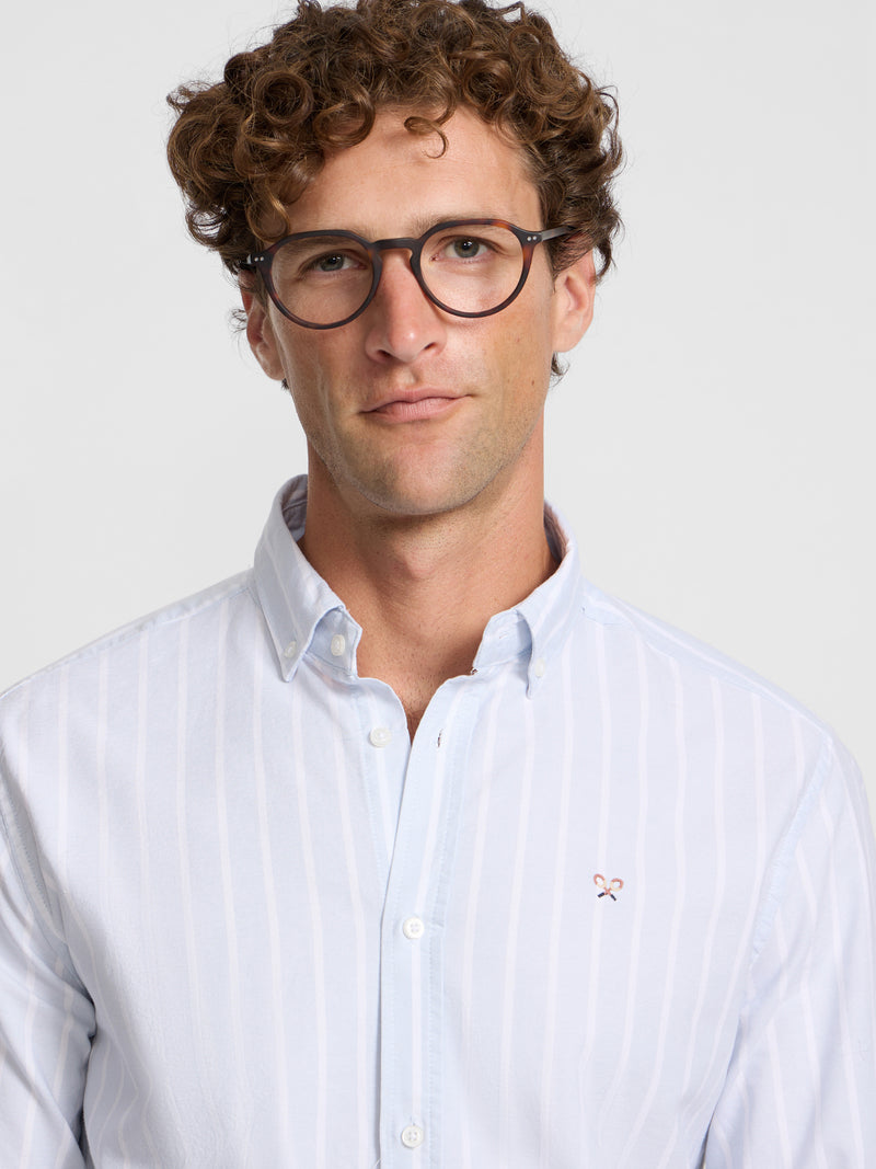 Camisa sport oxford risca larga azul-claro