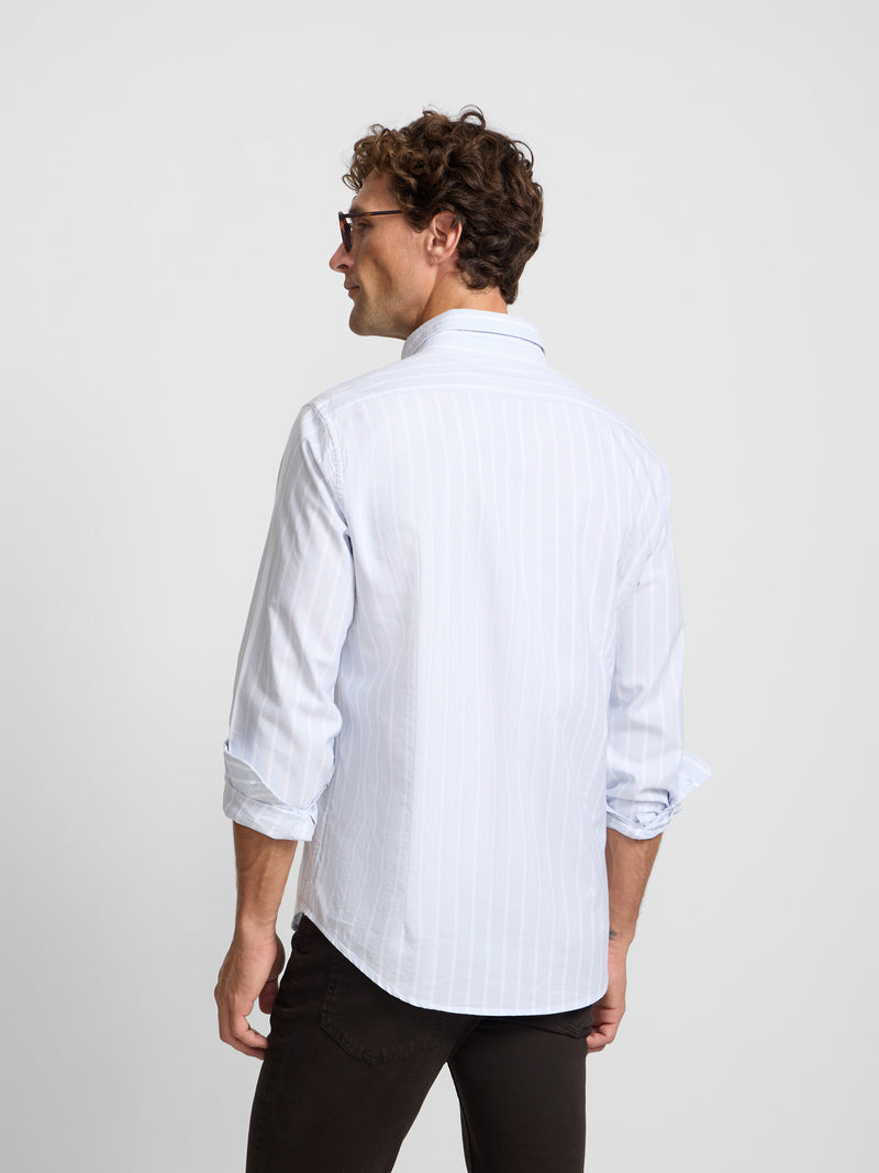 Camisa sport oxford risca larga azul-claro