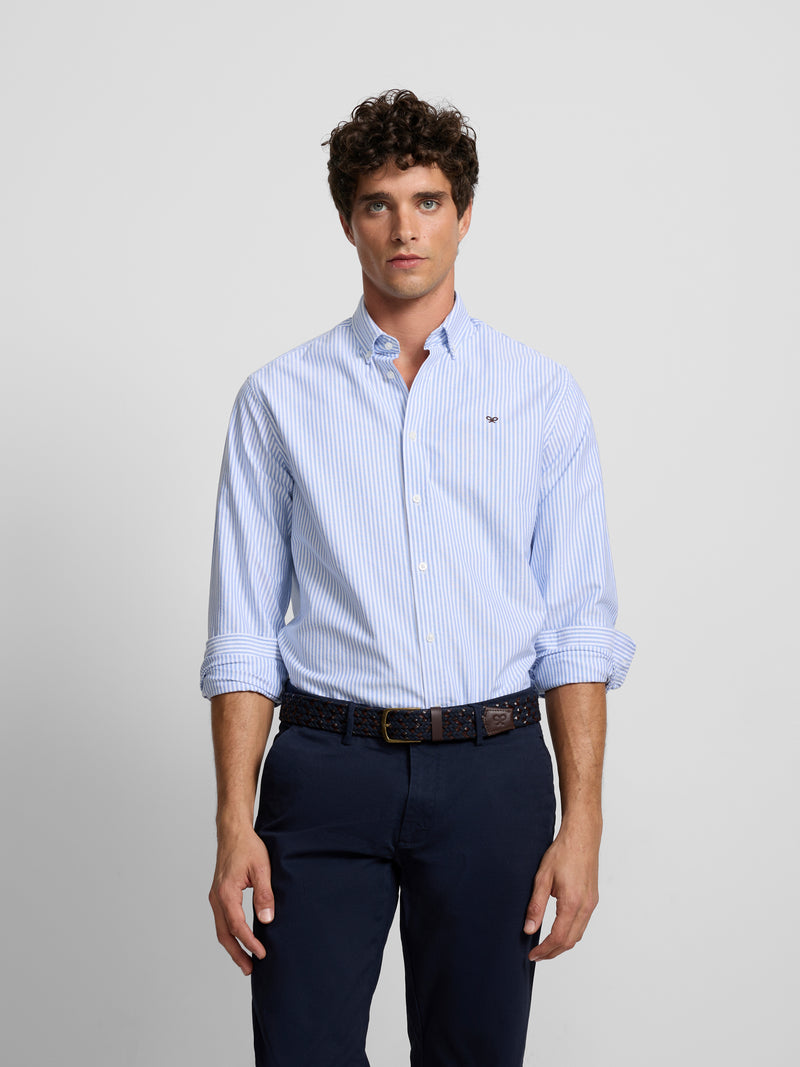 Chemise sport oxford à rayures bleu moyen