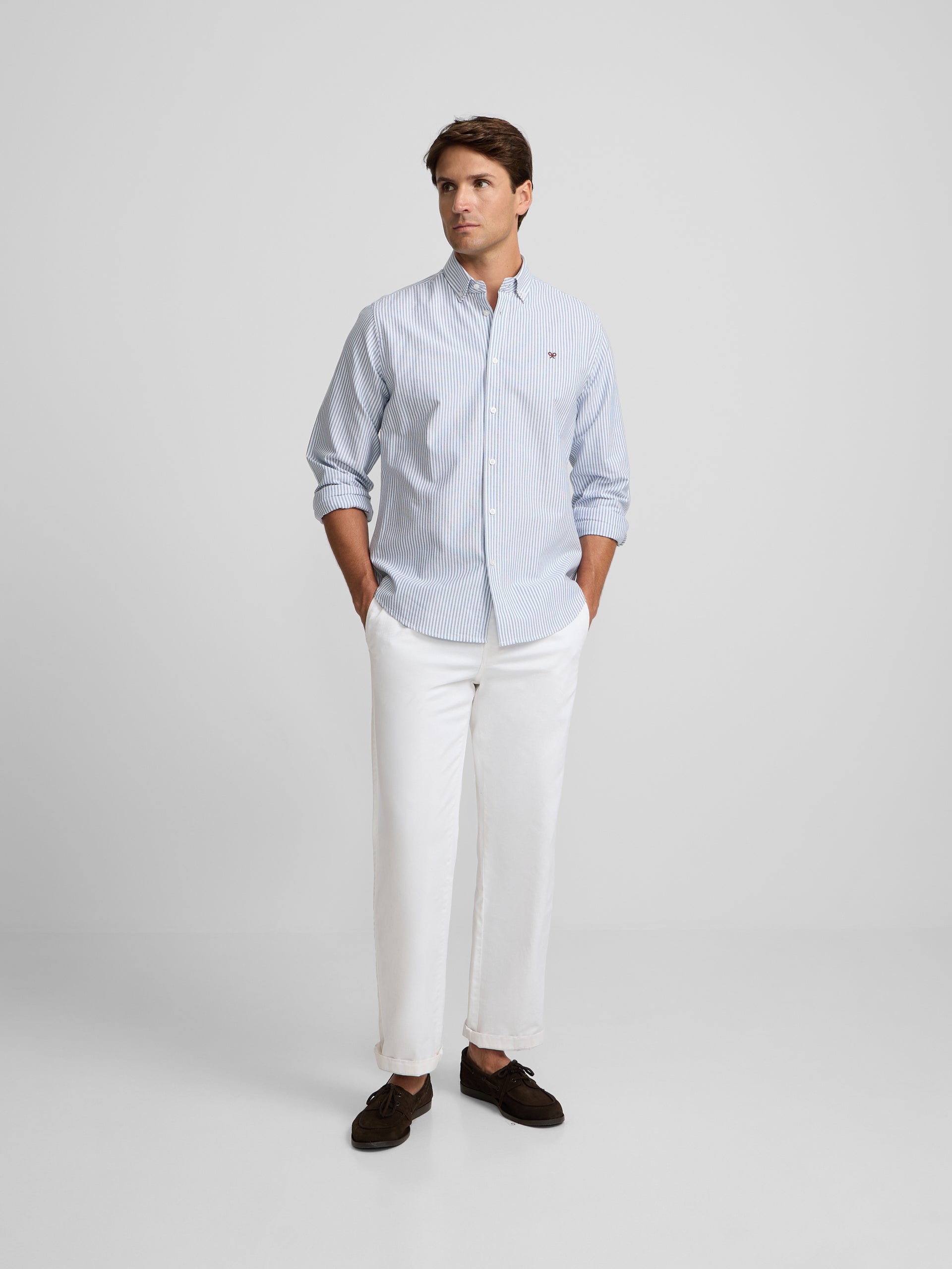 Camisa sport oxford risca média azul-marinho