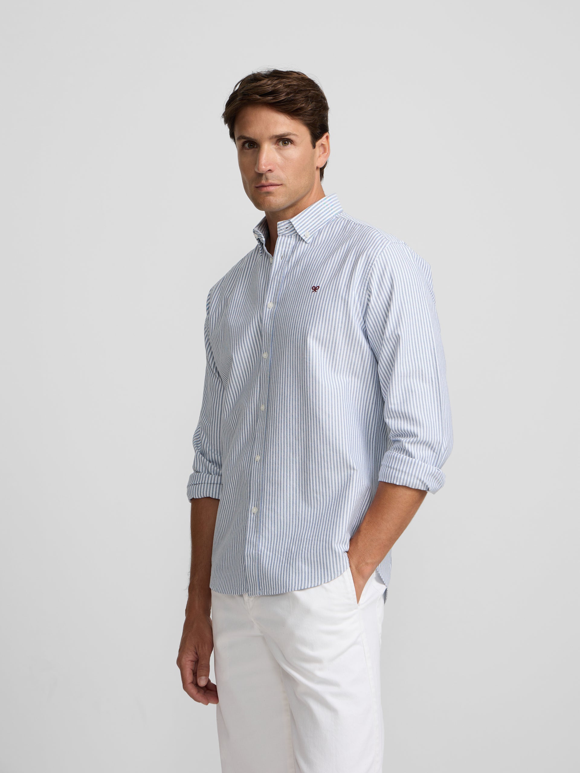 Camisa sport oxford risca média azul-marinho