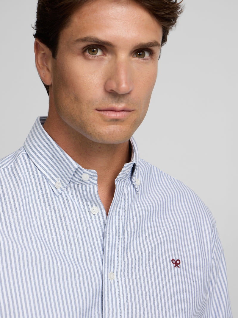 Camisa sport oxford risca média azul-marinho