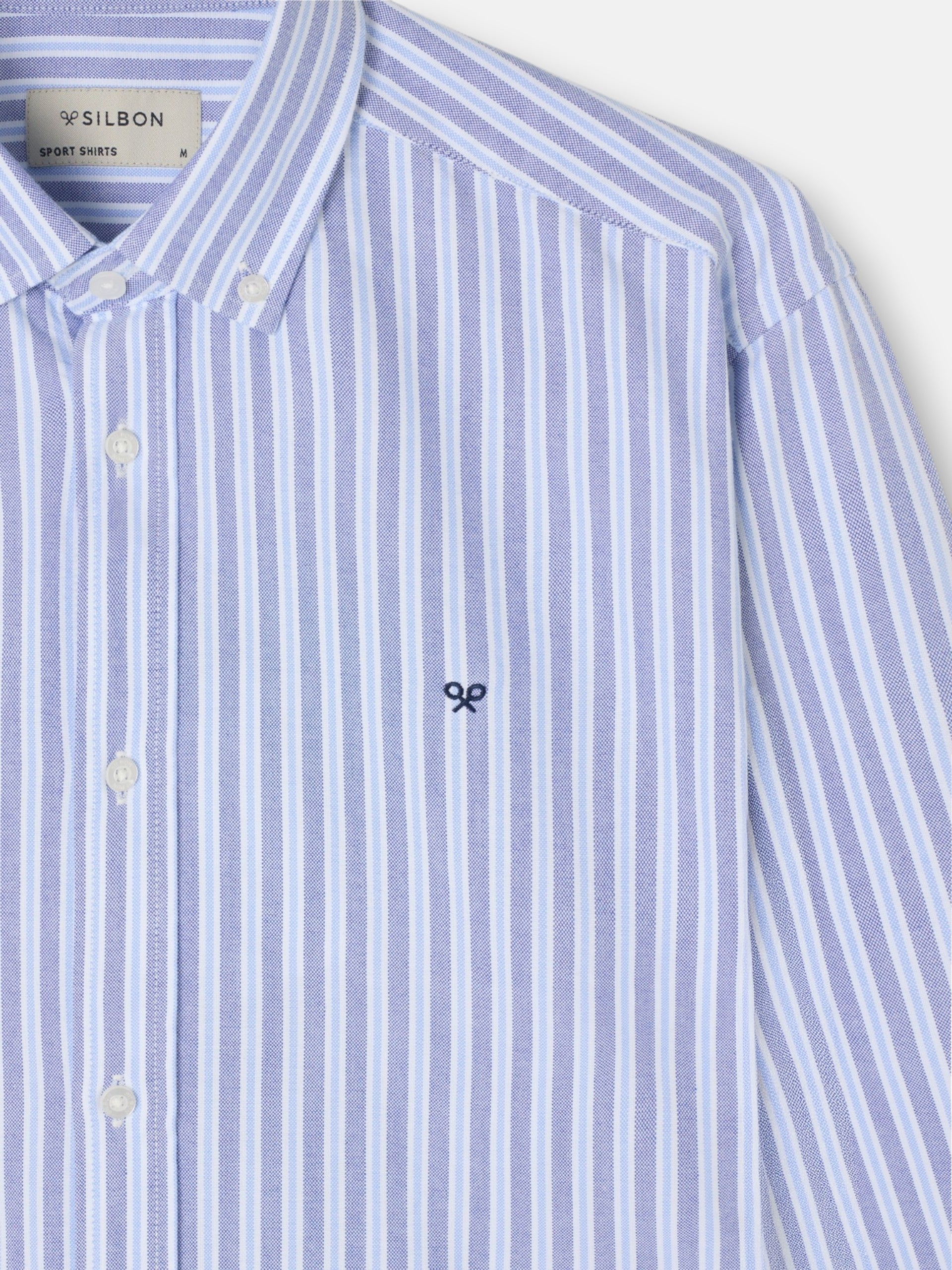 Camisa sport oxford risca bicolor azul marinho celeste