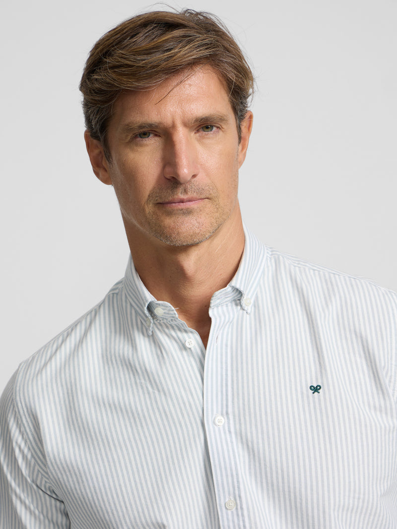 Green medium-stripe oxford sport shirt