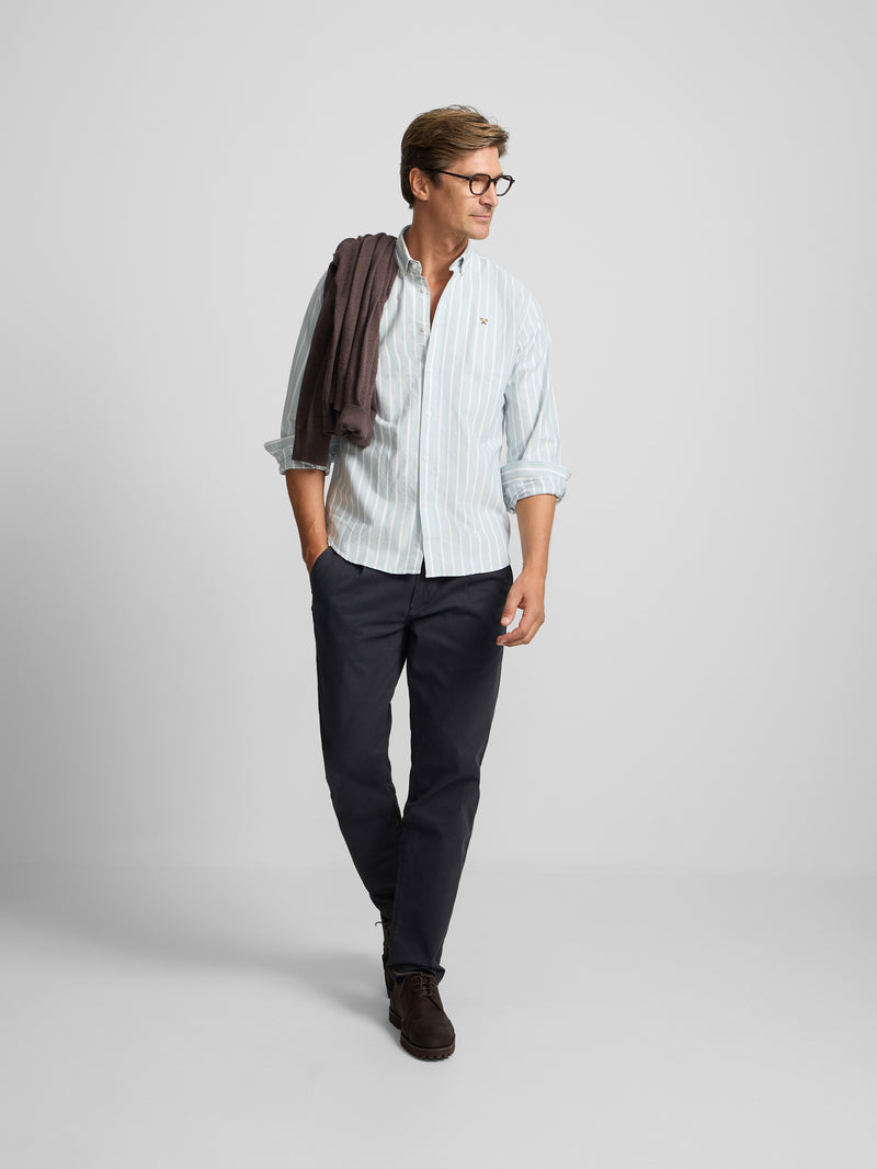 Green wide-stripe oxford sport shirt